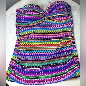 Anne Cole tankini swim top Sz small Bandeau twist front colorful
